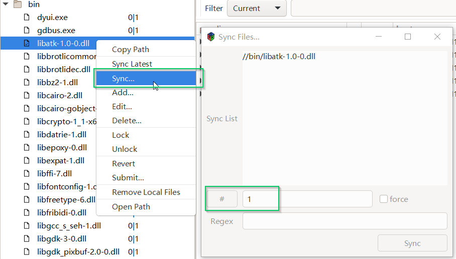 sync file dialog